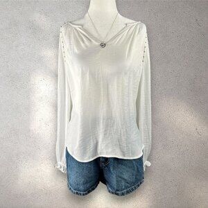 Anthropologie Calligraphie White Gold Beaded Peasant Blouse Women’s S Boho Chic